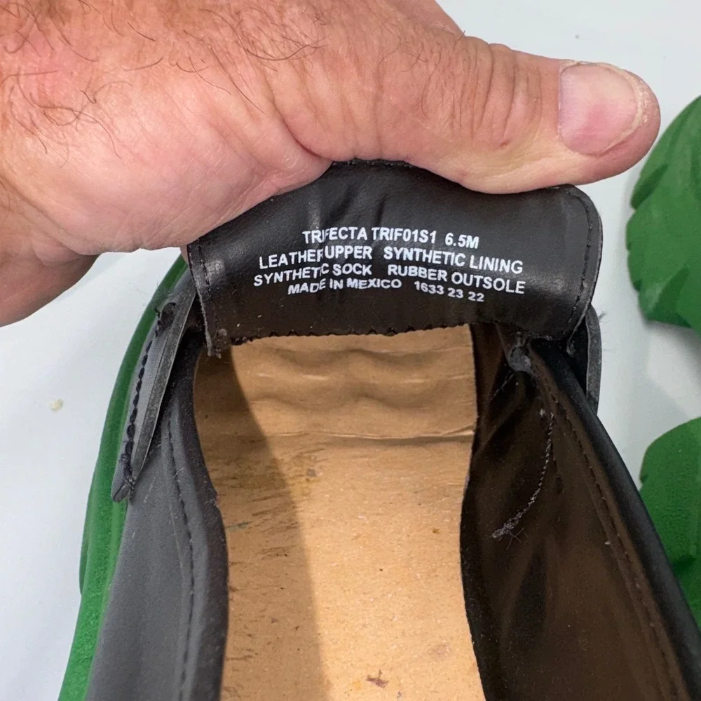 Steve Madden Trifecta Black Leather Green Chunky Platform Lug Loafers 6.5M